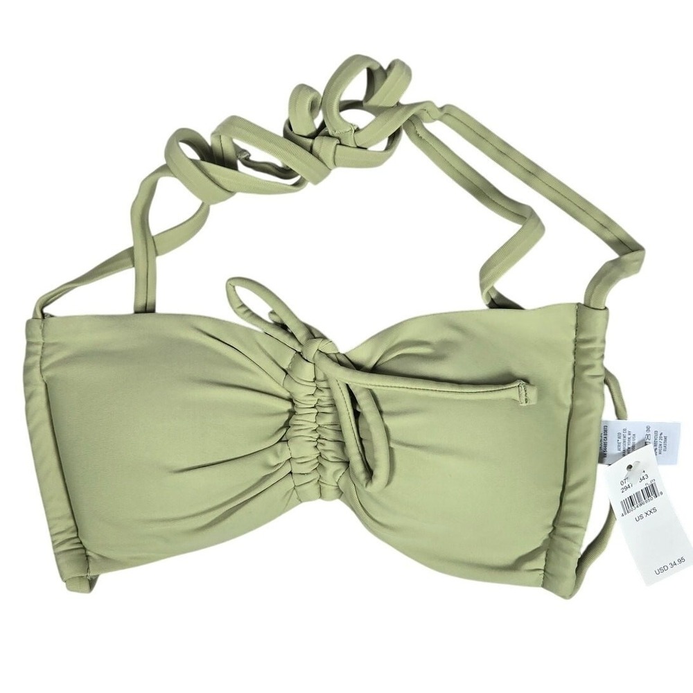 Aerie Ruched Bandeau Bikini Top in Dried Sage XXS‎ NWT